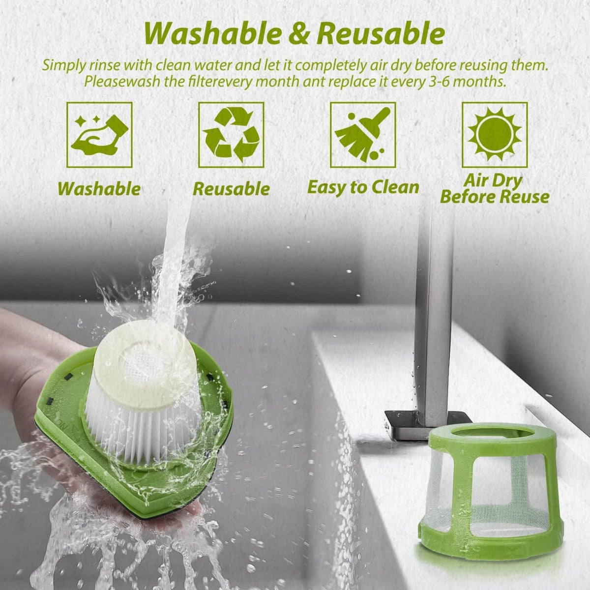 2x Reusable Pre Filter Set For Bissell Pet Hair Eraser Hand Vacuum Cleaner 1987N