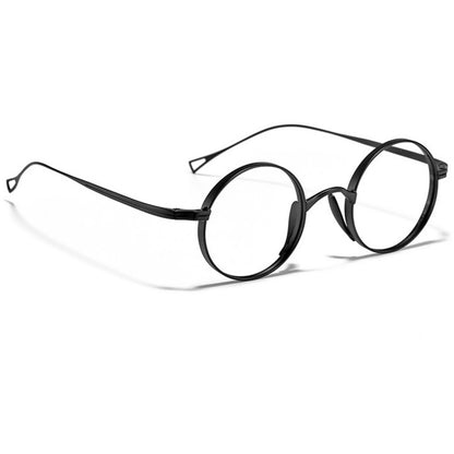 Unisex Classic Titanium Retro 45mm Round Eyeglasses Frames Fashion Black nq
