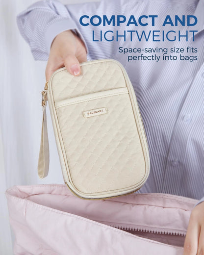 BAGSMART Cord Organizer Travel Cable Small, Single Layer Quilted Beige