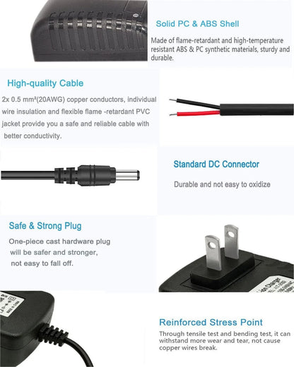 12.6V 2A AC/DC Adapter Wall Charger 100-240 AC to DC 12.6volt 2A, Black