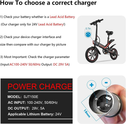 29V 5A 3-Pin Male XLR Connector Battery Charger for Lakematic, Jazzy Black