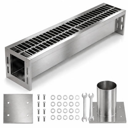 304 Stainless Steel Channel Drain Kit, 39.4x6.1x5.9in, Silver
