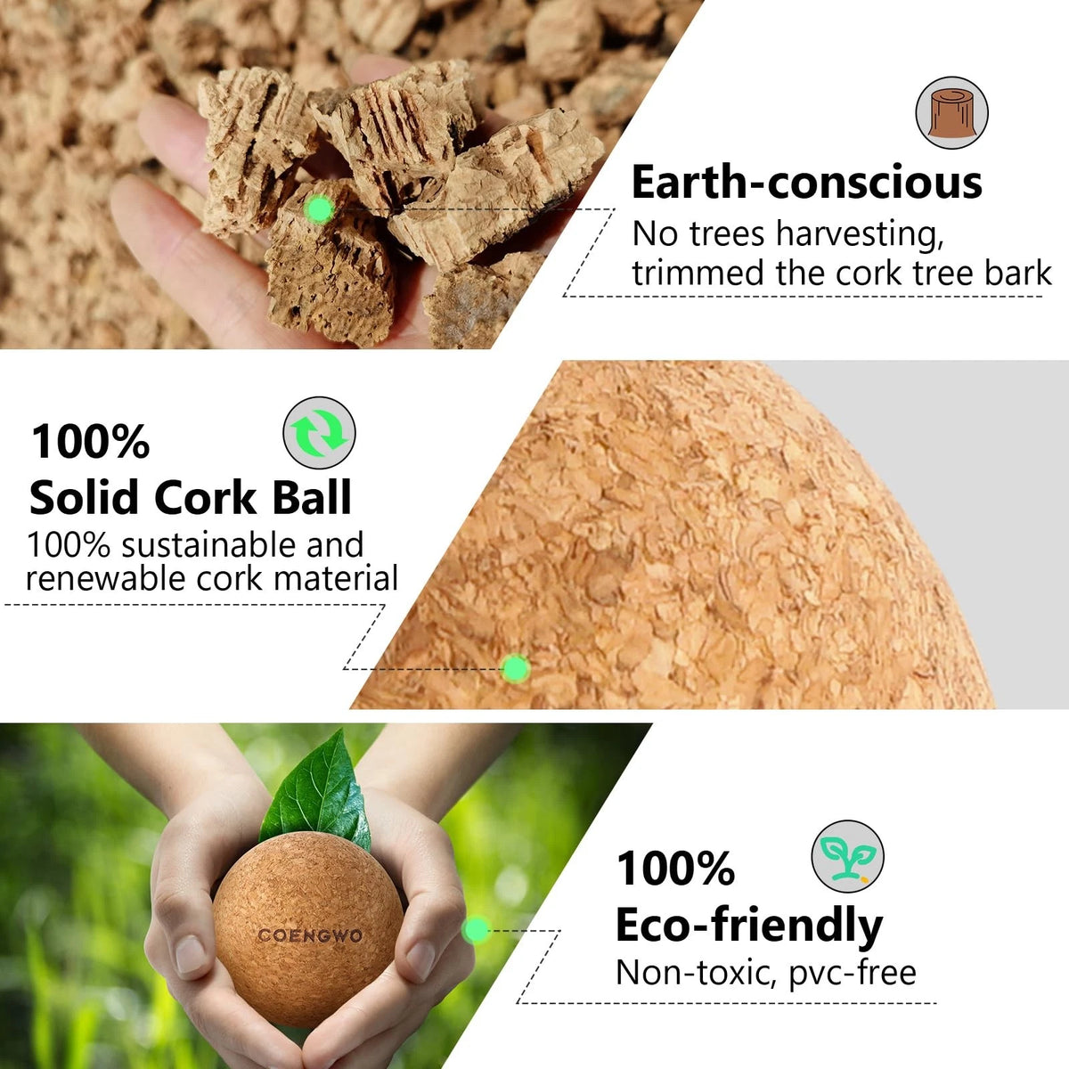 COENGWO Cork Massage Ball, Myofascial Release Yoga 3 Inch(No Bag)