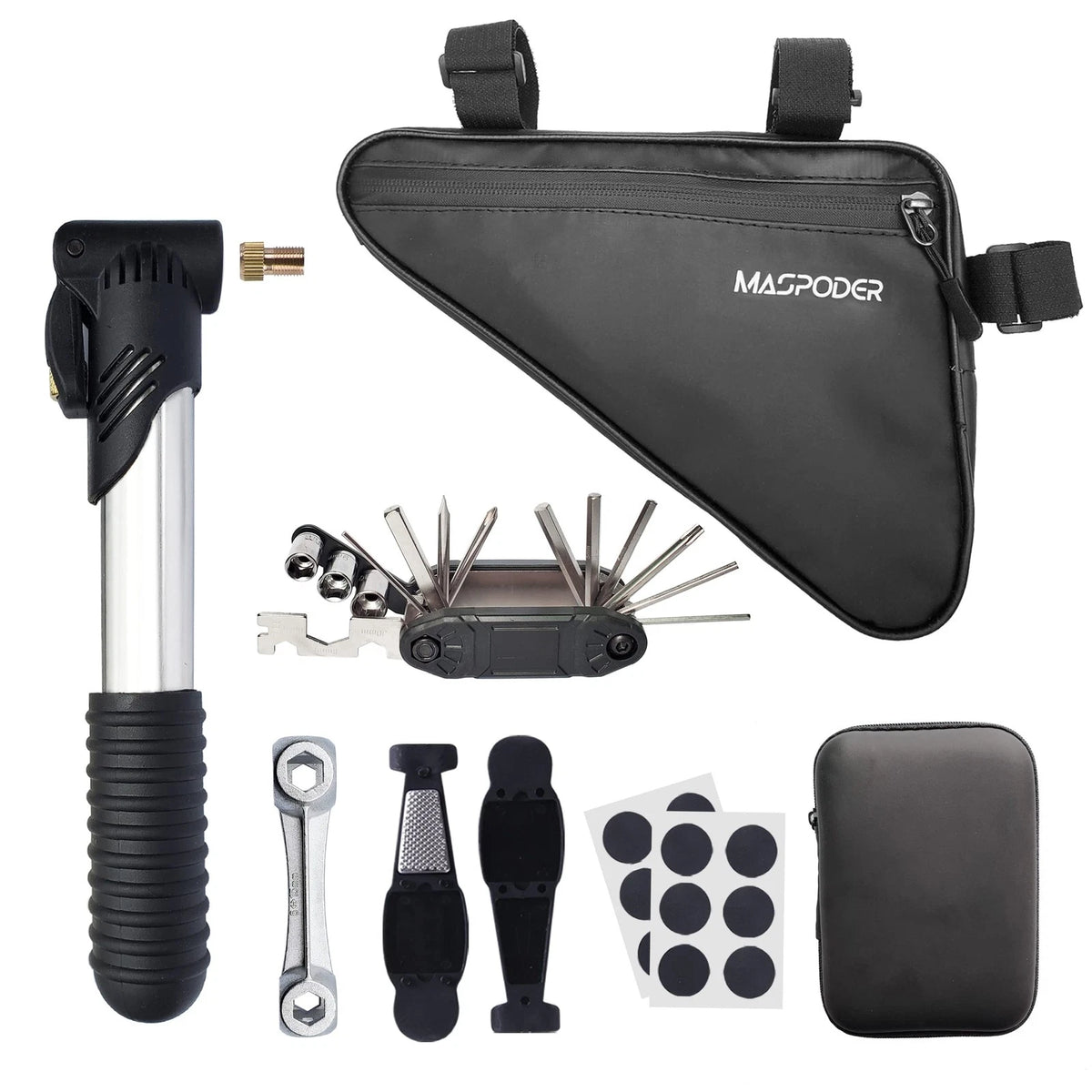 MASPODER Bike Tool Kit, Repair Kit with Frame Bag, Mini Regular size, Black
