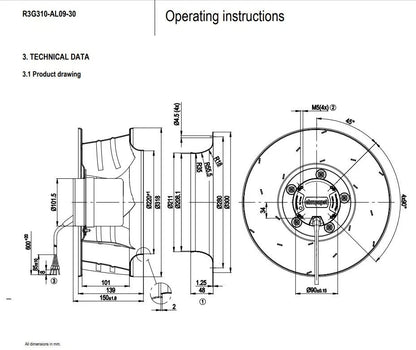 Ebmpapst  R3G310-AL09-30 Centrifugal Fan 48VDC  208W 310mm 1930RPM Cooling Fan