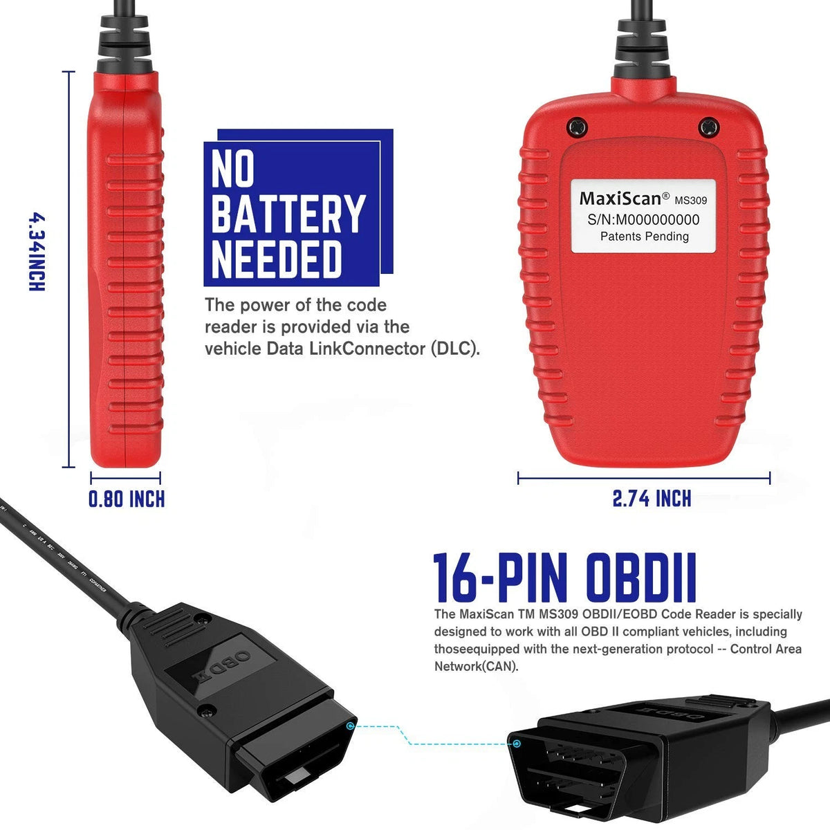 Autel OBD2 Scanner MS309 Universal Car Engine Fault Code Reader, Check S, Red