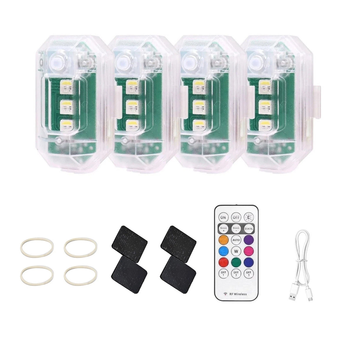 4Pcs Wireless LED Strobe Light with Remote Control RGB 8 Colors Warning Lights
