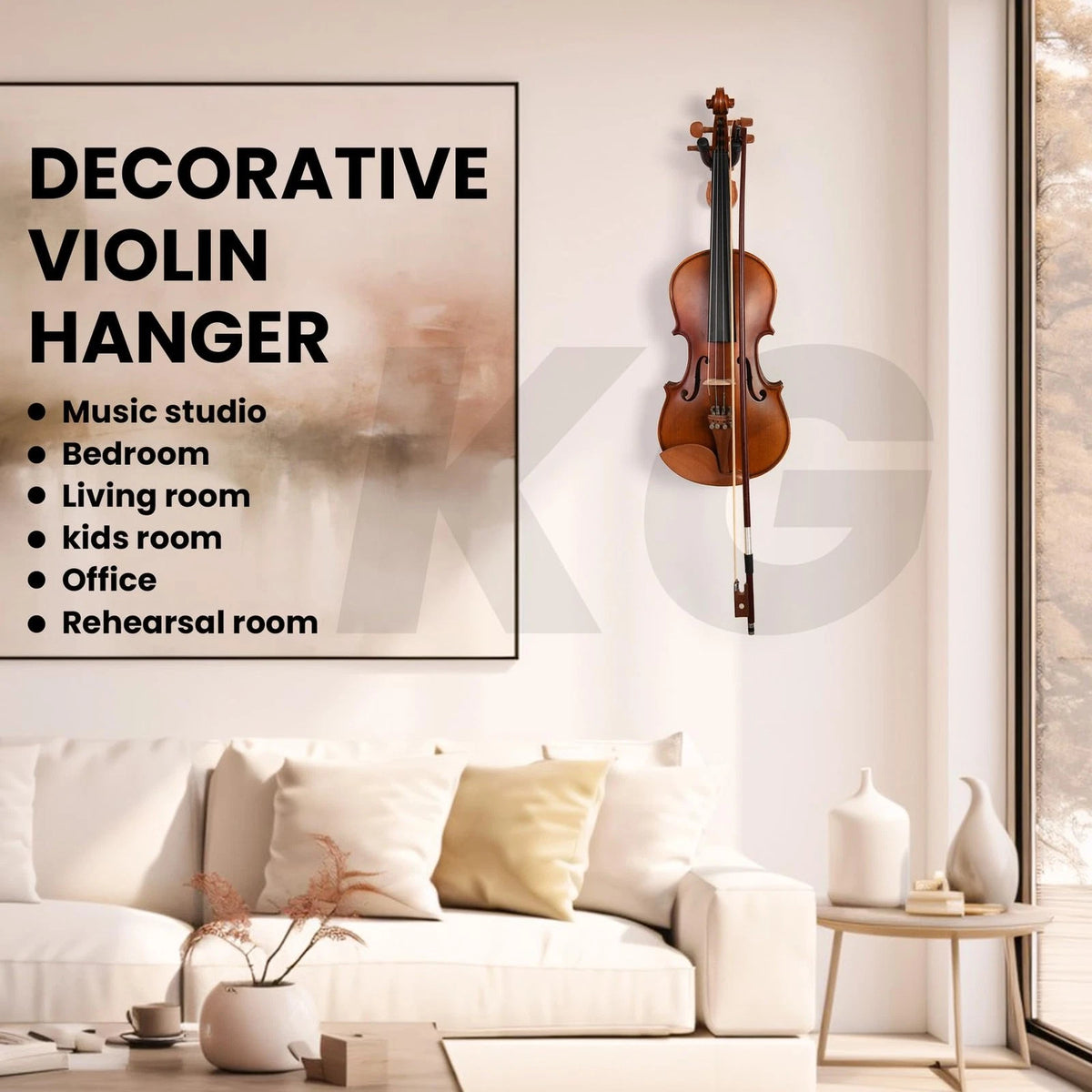 KKG Violin Wall Mount Hanger 1 Pack with Bow Hook Home & M, Brown