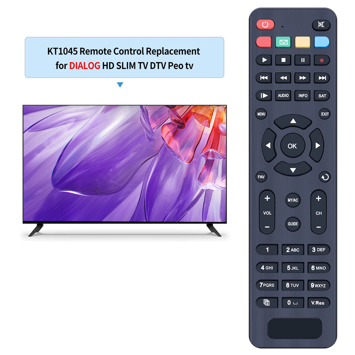 Replacement Remote Control For DIALOG HD SLIM TV DTV Peo tv KT1045