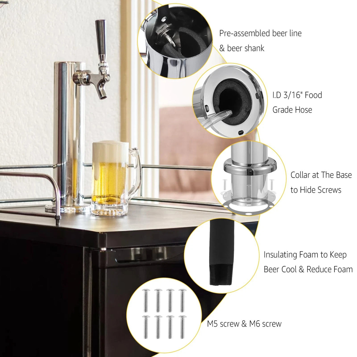 MRbrew Single Tap Draft Beer Tower, Kegerator Silver