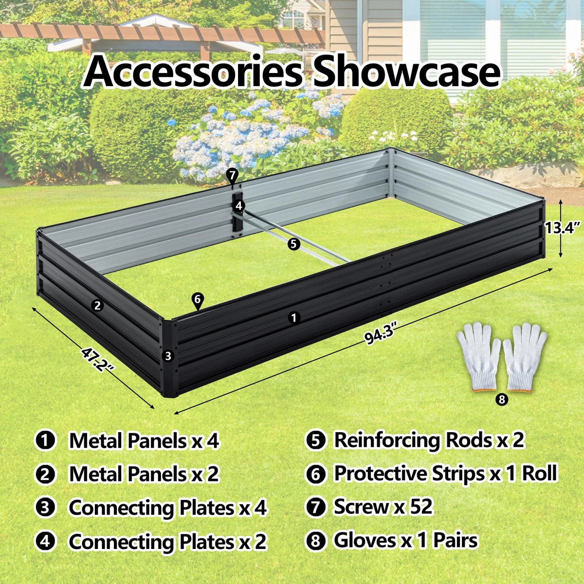 Thanaddo Galvanized Raised Garden Bed 8x4x1ft Outdoor Planter 8x4x1 ft, Black