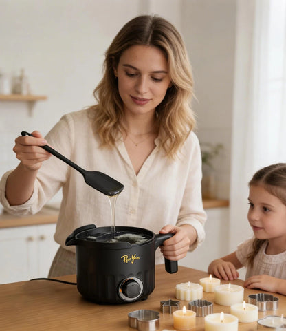 RAOYAN 1.5L Electric Wax Melter with Pouring Spout, Nonstick Large Black
