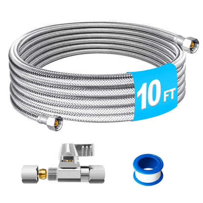 Refrigerator Water Line Kit - 10 FT Tubing with Valve for Ice 10 Feet, Silver