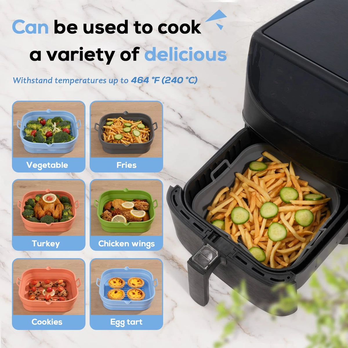 Loveuing Silicone Air Fryer Liners Square - Reusable 8.5"L x 2.2"W, Gray