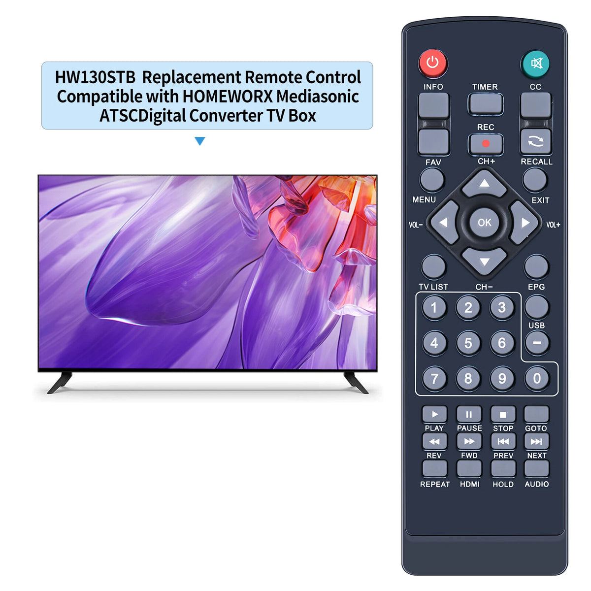 Remote Control For Mediasonic Homeworx HW130STB Digital TV Converter Box