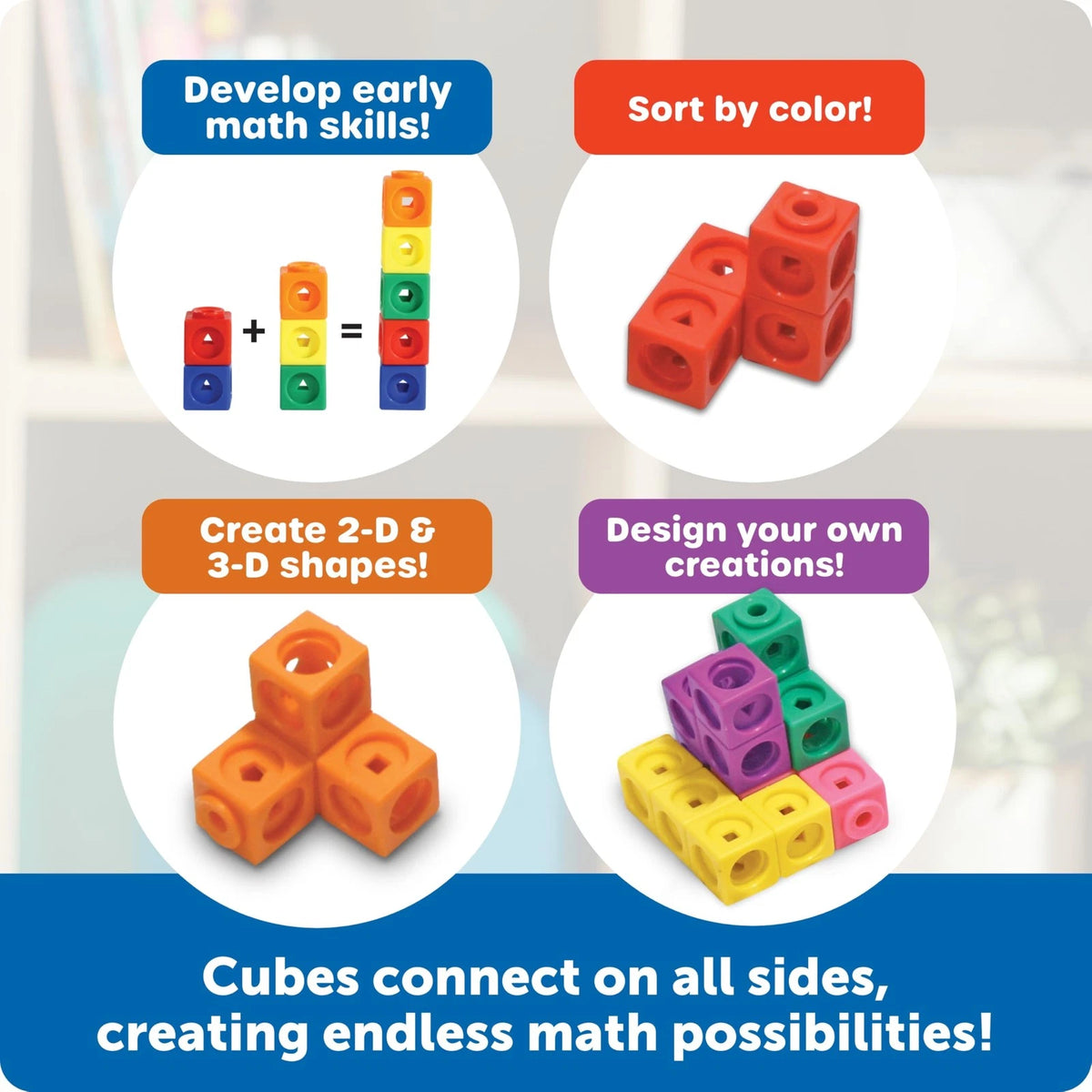 Learning Resources MathLink Cubes - Set of 100 Cubes, Ages 3/4in, Multicolor