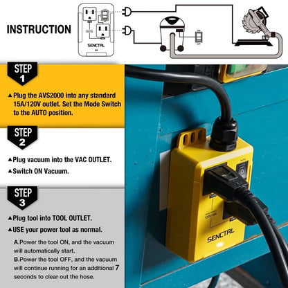 SENCTRL Automatic Vacuum Switch Allow Power Tool/Table 19.5 Inch (0.5 Meters)