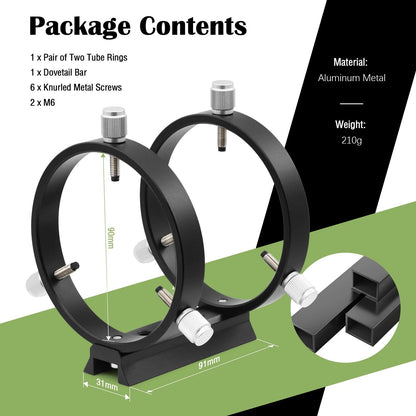 Astromania Adjustable Guiding Scope Ring Set with Plate Inside Diameter -90MM