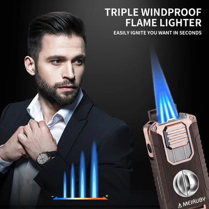 Stocking Stuffers Gifts for Men, 5-in-1 Butane Torch Lighter, Wood Color