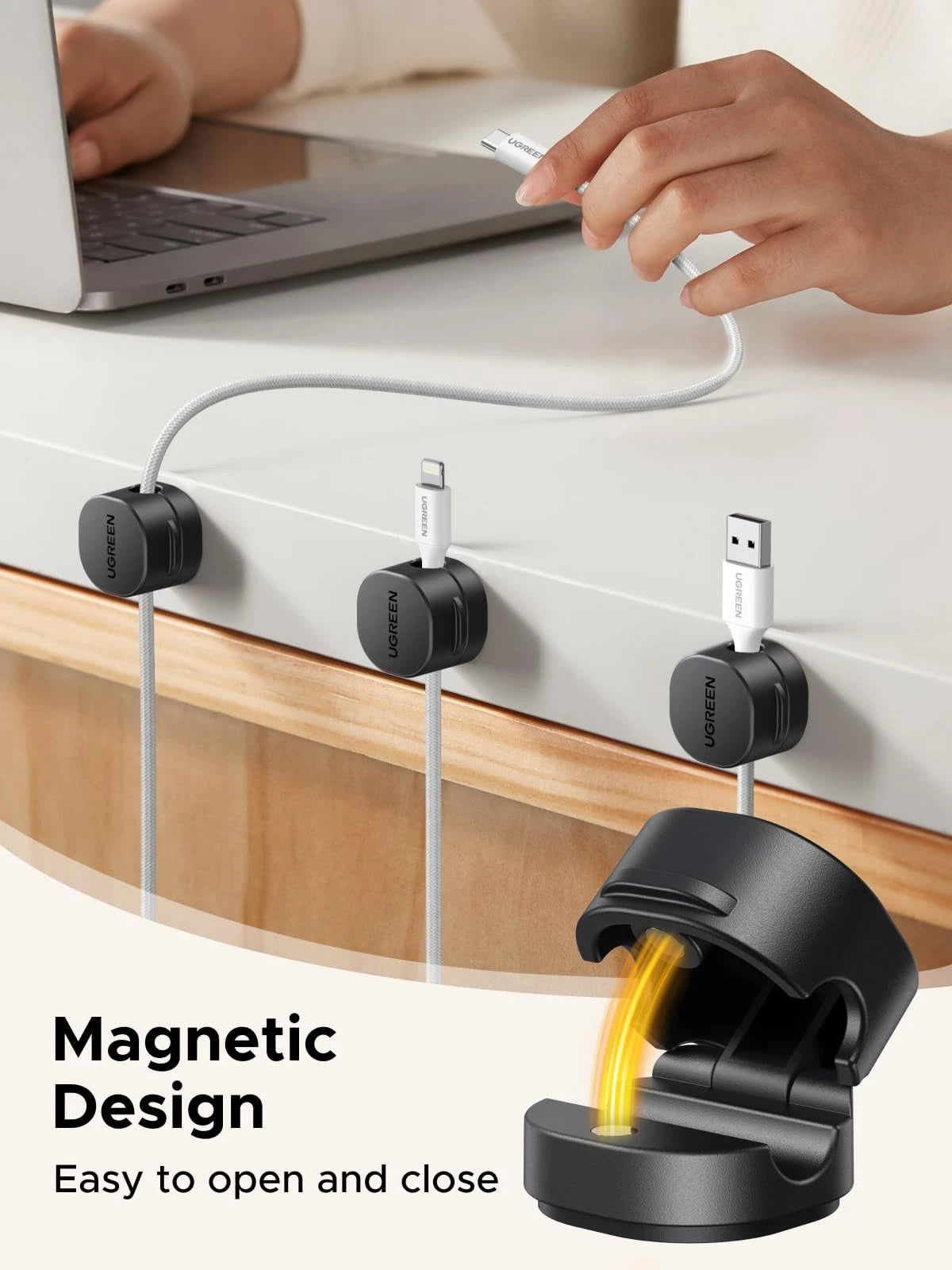 UGREEN Cable Organizer Clips, Adhesive Management - 6 Pack, Black