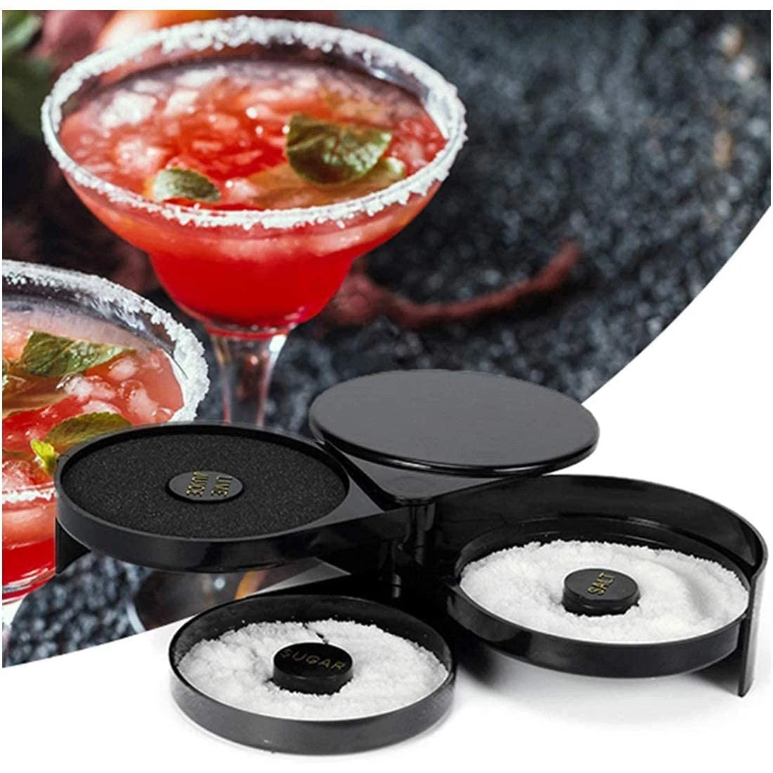 1 Pack 3 Tier Bar Glass Rimmer for Margarita Salt Rimmer-Plastic, Black