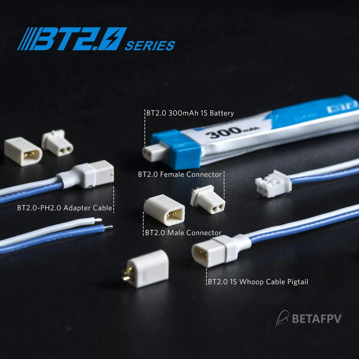 BETAFPV 10pcs BT2.0 Connectors Male Female for 1S FPV Connectors, White