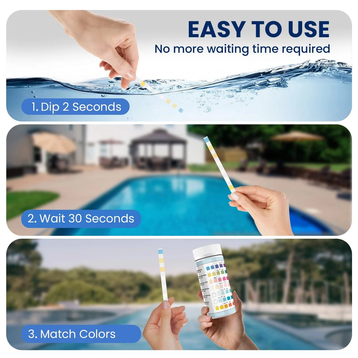 Carethetic 7-in-1 Pool Test Strips, 125 Count & Spa Water Testing Kit...