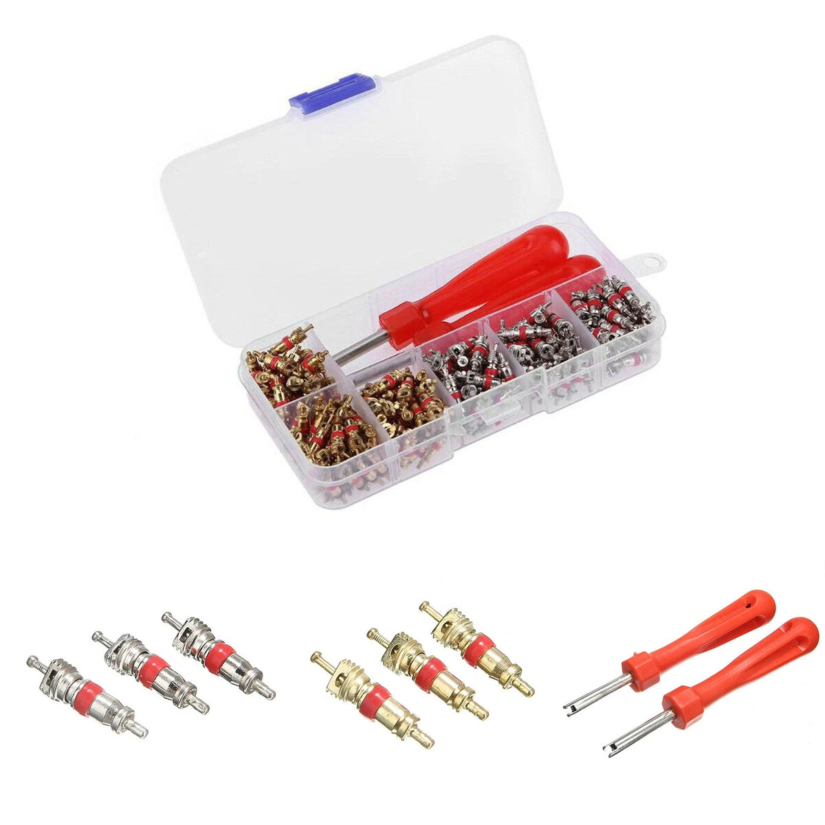 242PCS Car A/C Air Conditioning R134a Valve Core Assortment Remover Tool Kit C