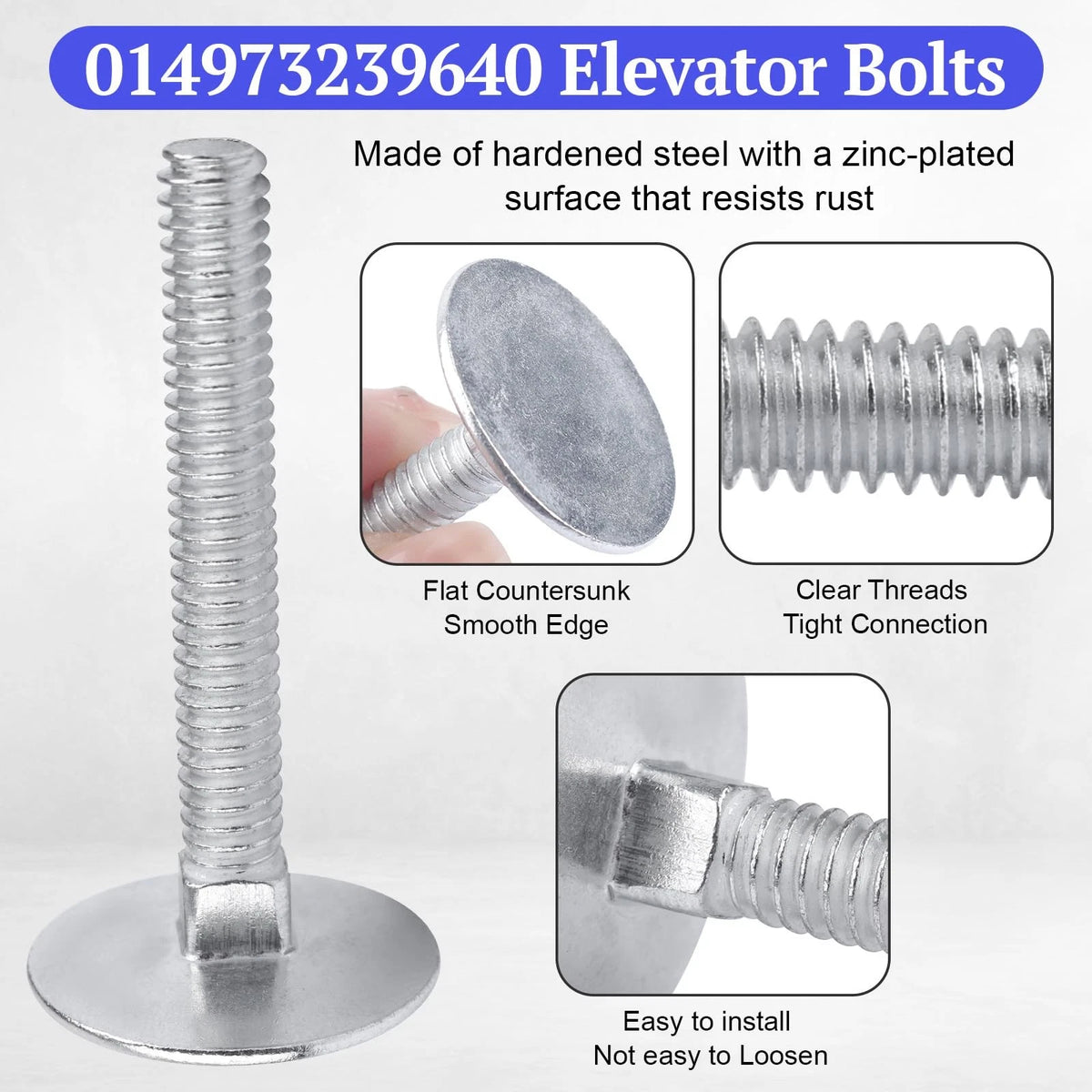 1/4-20 x 2 Elevator Bolts, Zinc Plated Flat Head X 2 Inch, Silver