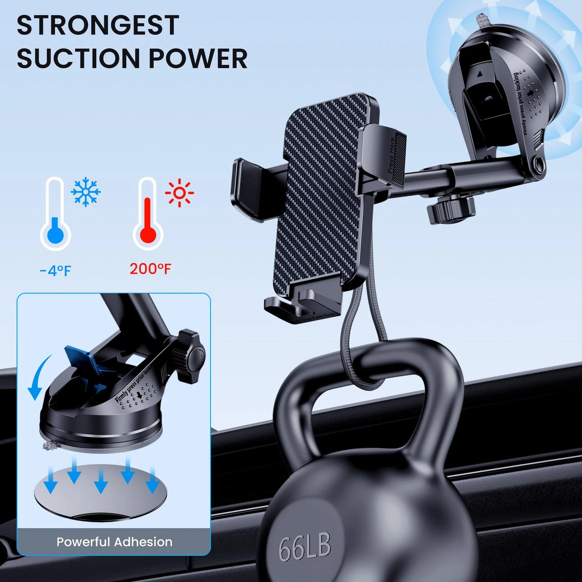 BIVGAZA Phone Holder Car [Military-Grade Suction] Universal Black