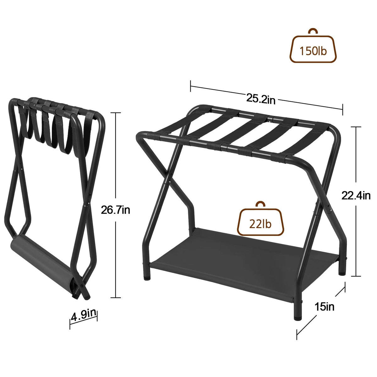 AMHANCIBLE Luggage Rack, Set of 2, Foldable Suitcase Stands Black