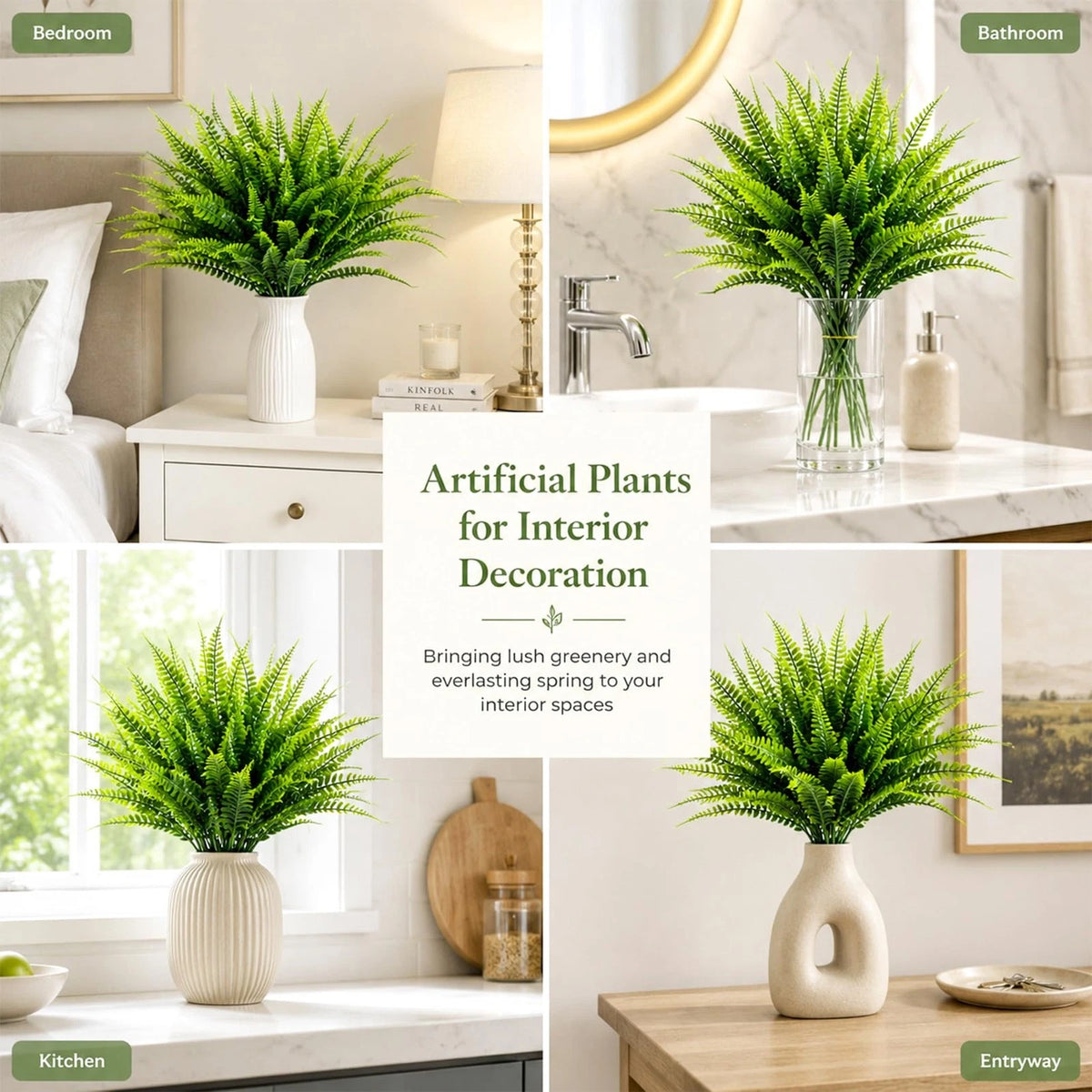 MAQIHAN 10 Pcs Fake Fern - Artificial Ferns for Outdoors - Faux 10PCS, Green