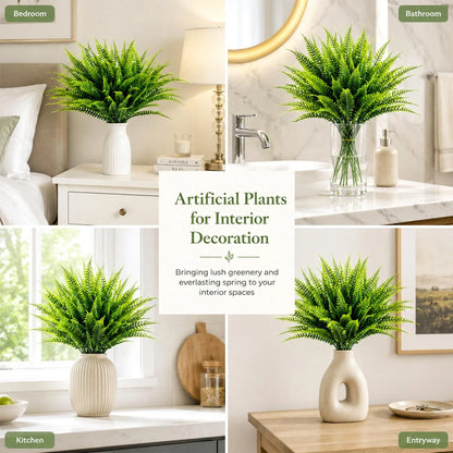 MAQIHAN 10 Pcs Fake Fern - Artificial Ferns for Outdoors - Faux 10PCS, Green