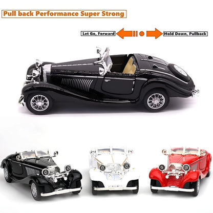 1:28 Scale Pullback Diecast Metal Antique Classic Length 6.5in/16.8cm, Black