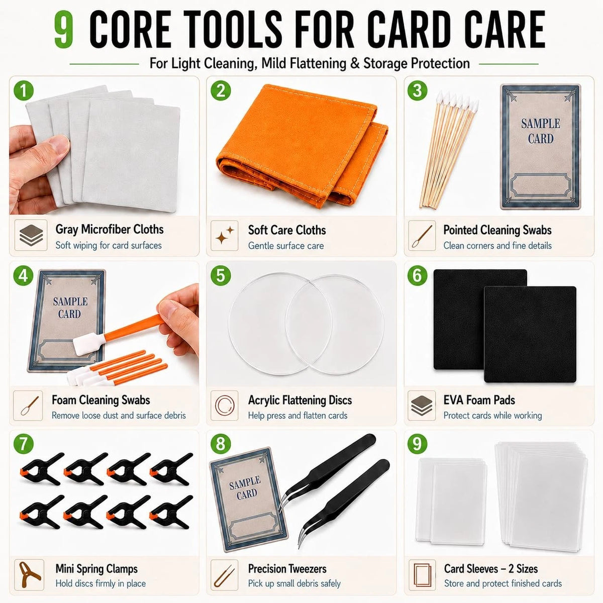 Nopesvt 245 PCS Trading Card Cleaning Kit,Sports Care Flattening Medium