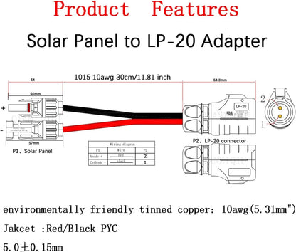10AWG 2 Pin Power Industrial Circular Connector，for Furrion,Solar 40cm/1.3ft