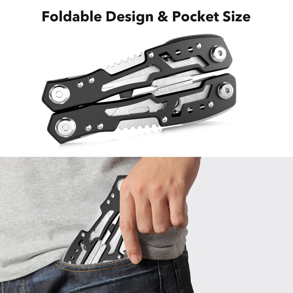 14-In-1 Multitool with Safety Locking, 3.9 x 1.6 x 0.6 inches, Black