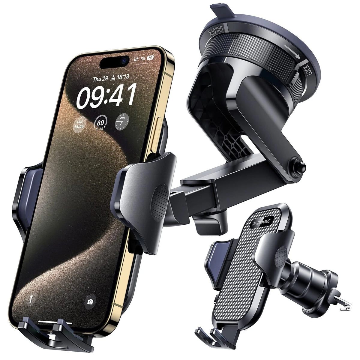 [True Military-Grade] Car Phone Holder VANMASS 4-7 inches, Ink Black