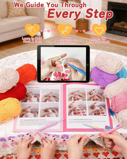 Arborthread Blanket Crochet Kit for Beginners, Heart Rainbow