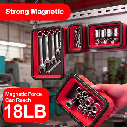 Collapsible Magnetic Parts Tray Set with Extra Strong Magnet Up to 18LB, Red
