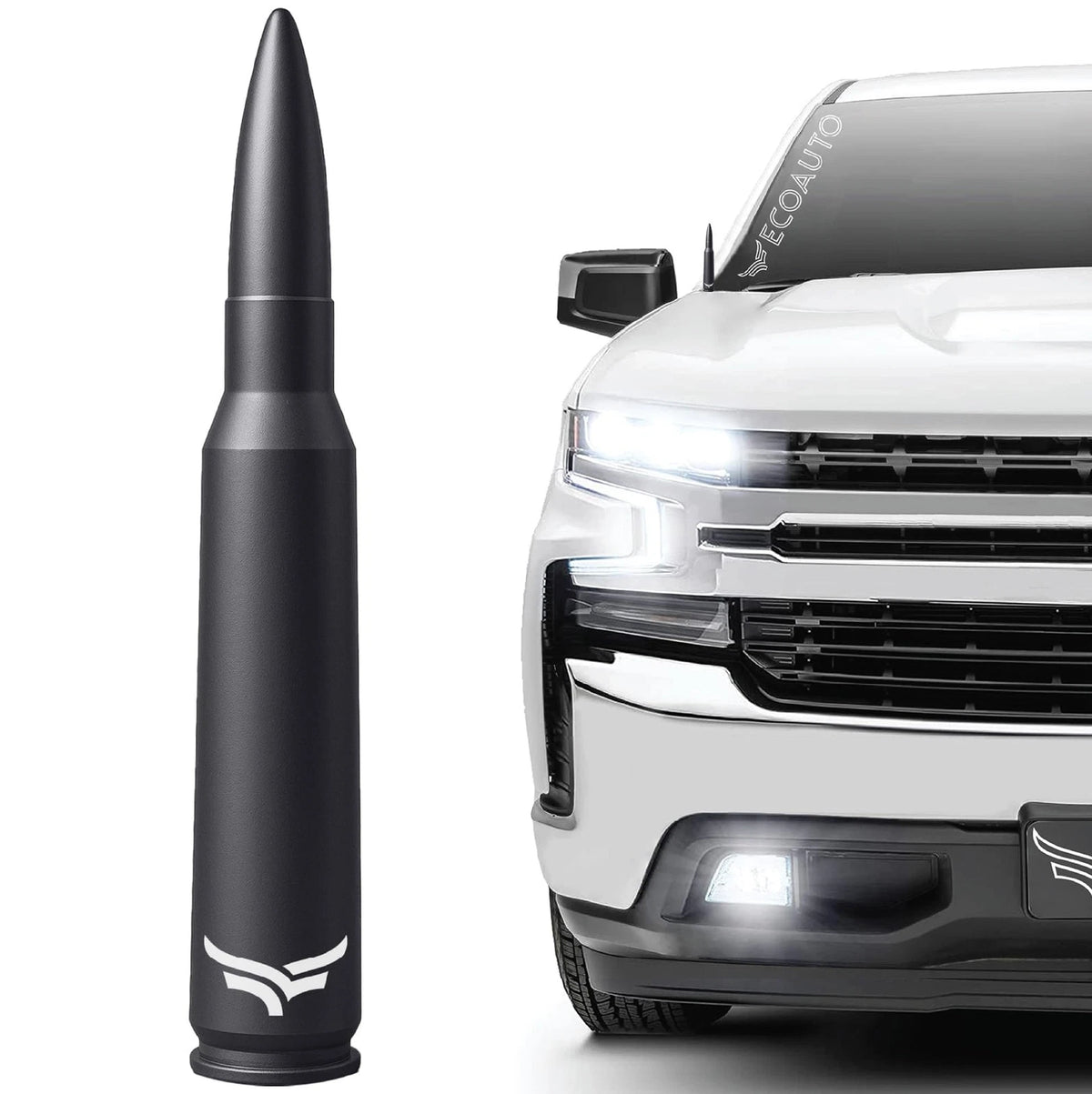 50 Cal Badass Bullet Antenna® Fits Chevy Silverado & GMC Sierra Truck Black