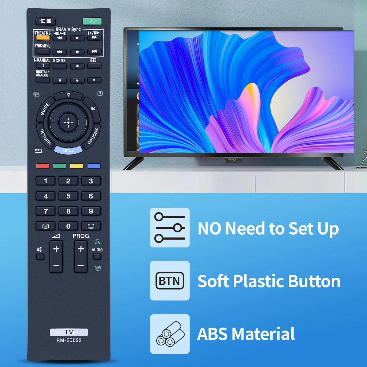 RM-ED022 Remote Control For Sony TV KDL-37EX402 KDL-32BX300 KDL-32NX500
