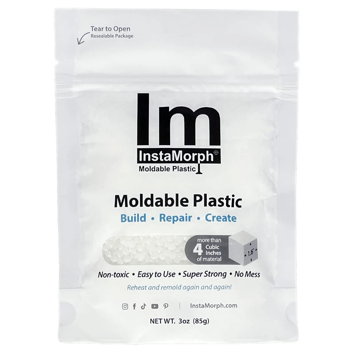 InstaMorph Reusable Moldable Plastic | Thermoplastic Beads, 3oz White