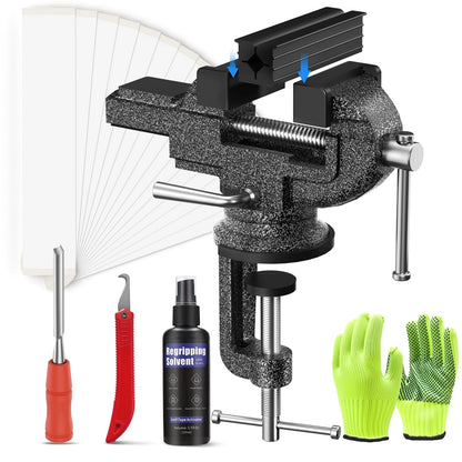 Golf Grip Kit for Regripping Club with Portable Vise Black and Silver