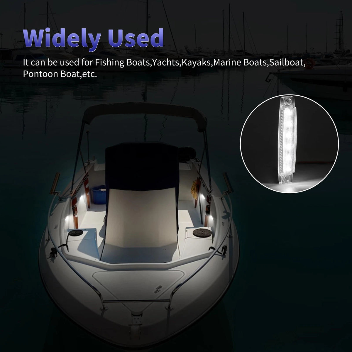 RVZONE Marine LED Boat Interior and Night Fishing Lights - 12V White, 4 pcs