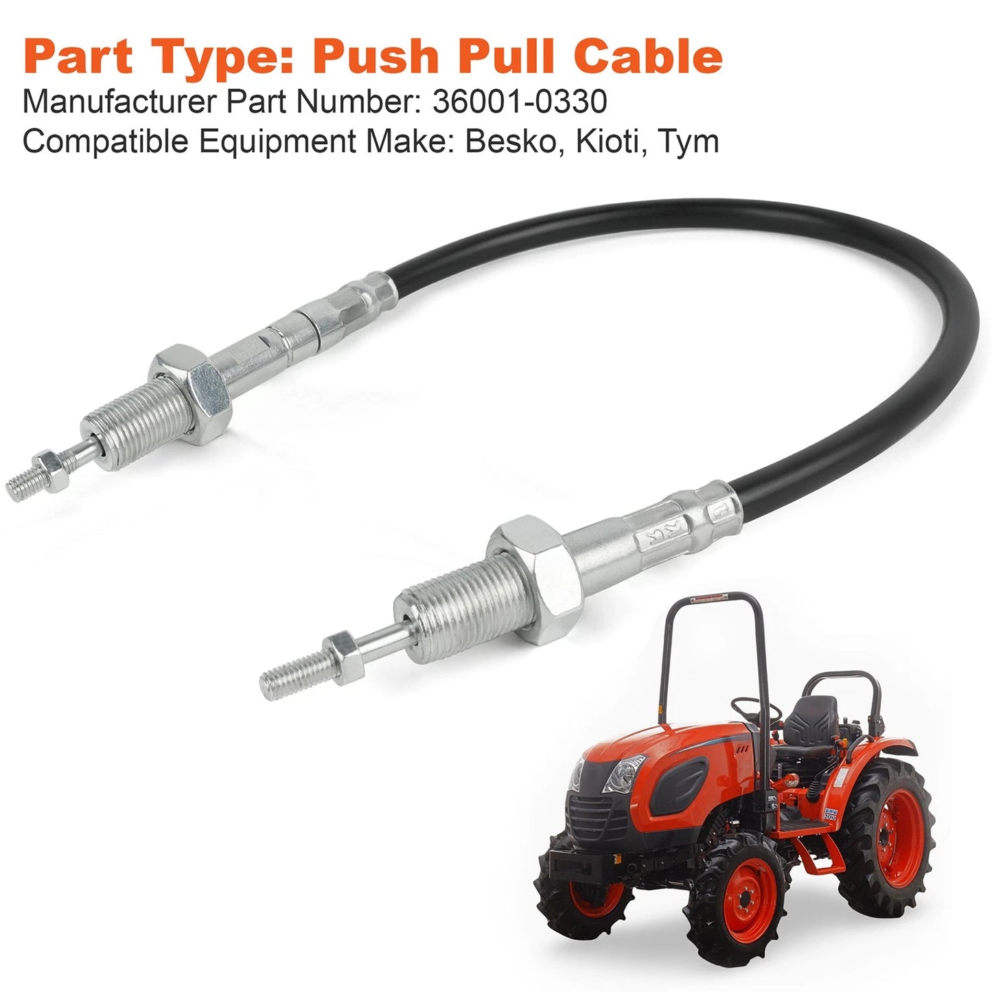 36001-0330 Push Pull Loader Joystick Cable for Kioti Tractor CK25, CK25H, CK27