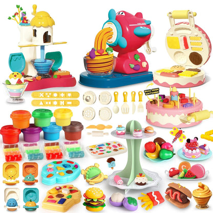 77 Pcs 4 in 1 Playdough Sets for Kids child-size, Red, Yellow, Green, Blue