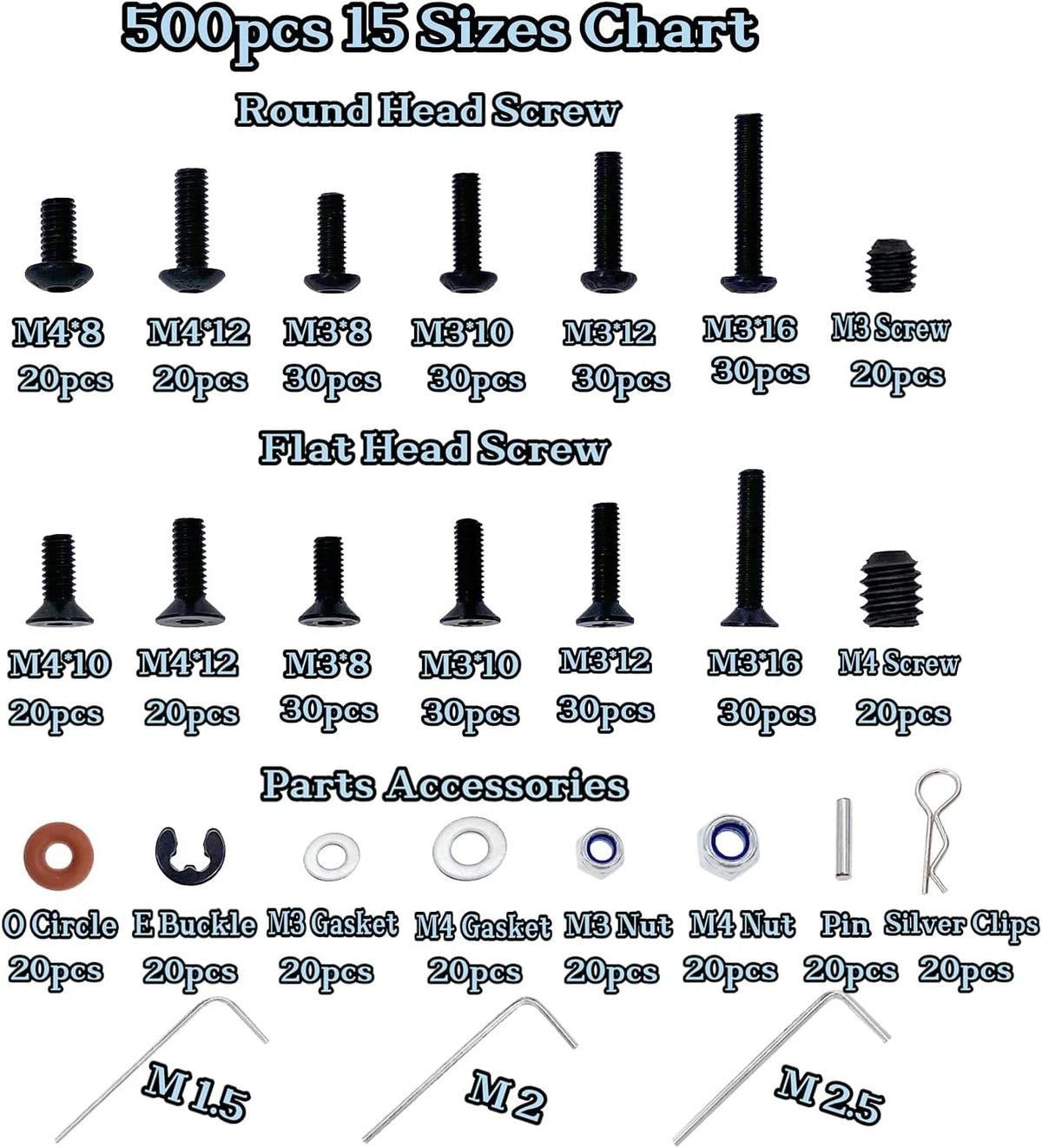 500pcs RC Screws Kit,RC for Traxxas Arrma Axial Redcat One Size, Black