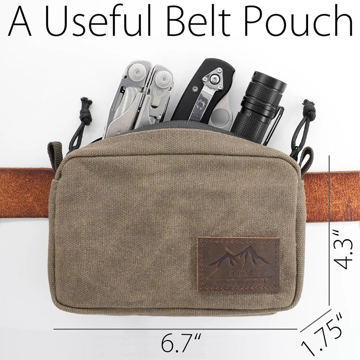 diodrio Belt Pouch for Men Women YKK Zippers EDC Pouch, Bag Waist Olive
