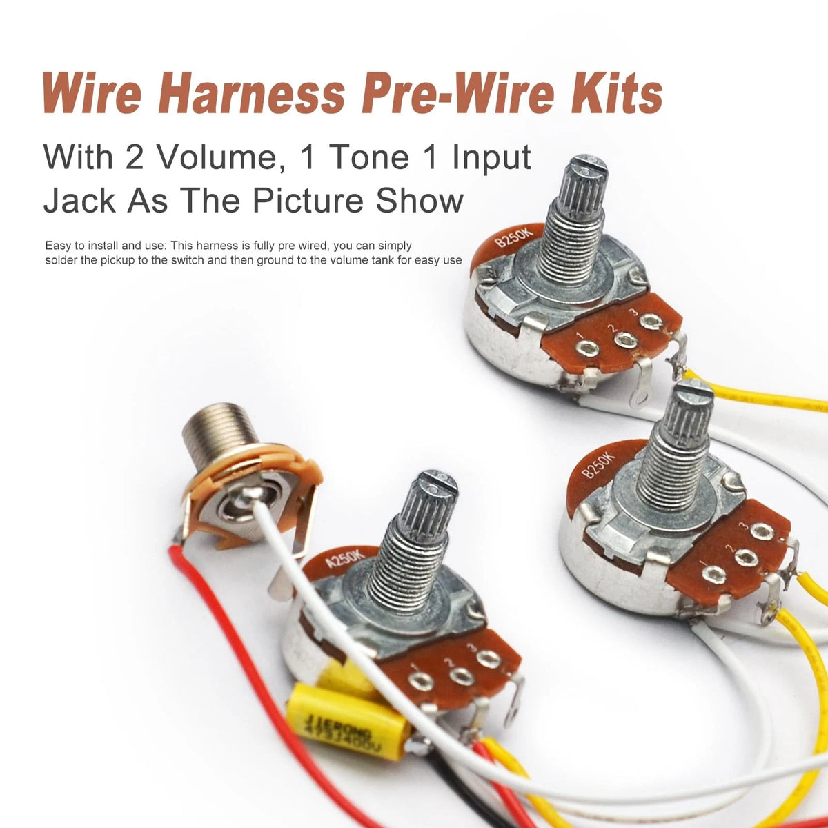 SAPHUE Bass Wiring Harness Prewired Kit 250K Big Pots 2 Volume 1 Tone For...